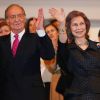 Le roi Juan Carlos Ier et la reine Sofia d'Espagne, ici le 29 février 2012 à Madrid, ne prévoient aucune célébration officielle de leurs noces d'or le 14 mai 2012.