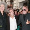 Brian May, Ben Elton et Roger Taylor au 10e anniversaire de la comédie musicale We Will Rock You, consacrée à Queen, au Dominion Theatre de Londres, le 14 mai 2012.