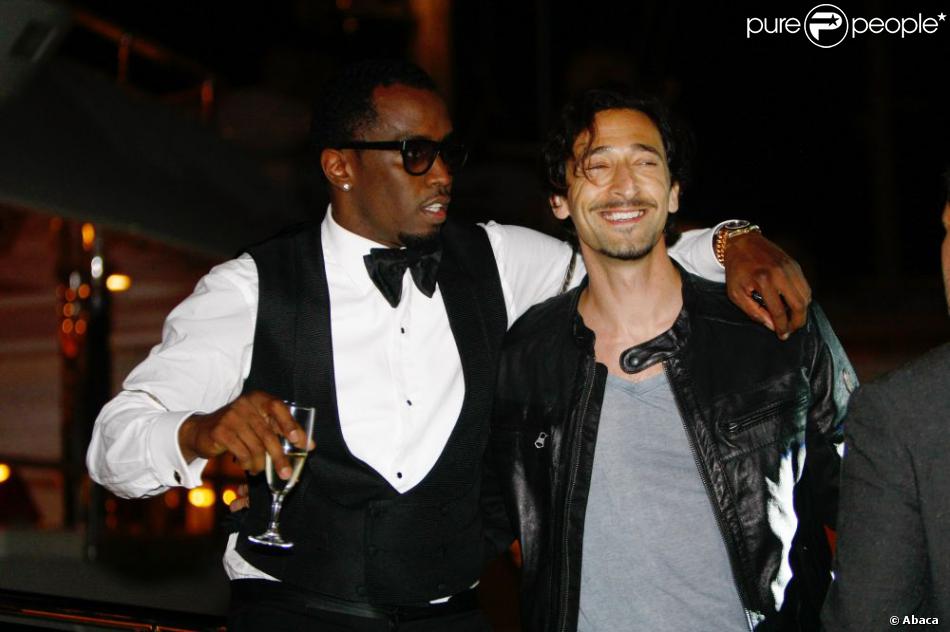 P. Diddy et Adrien Brody lors de la soirée privée de P. Diddy sur un yacht à Cannes le 22 mai