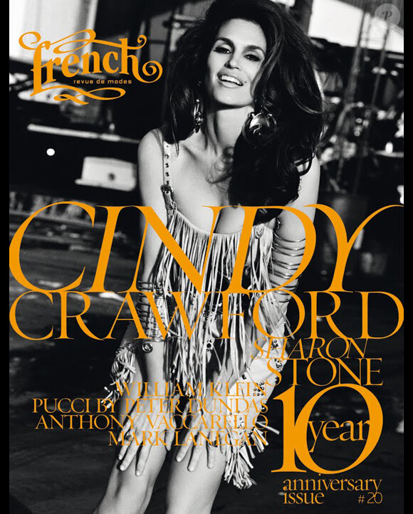 Cindy Crawford, sexy en couverture du vingtième numéro du magazine French Revue de Modes qui fête ses 10 ans.