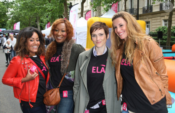Amel Bent, Nadège Beausson-Diagne, Aurélie Bargème et Sophie Thalmann lors d'une journée de mobilisation organisée par ELA dans les rues de Paris près du Parc Monceau le 7 juin 2012