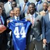 Barack Obama recevait le 8 juin 2012 les New York Giants à la Maison Blanche, quatre mois après leur victoire dans le Super Bowl XLVI.