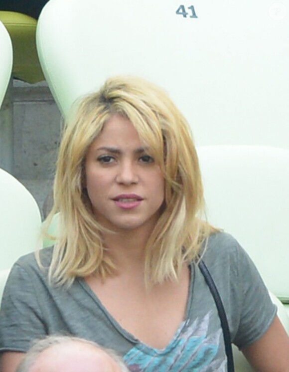 Shakira à Gdansk (Pologne) le 10 juin 2012 pour le match Espagne-Italie de l'Euro 2012. La Colombienne a pris fait et cause pour la Roja, équipe de son chéri Gerard Piqué.