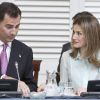 Le prince Felipe et la princesse Letizia d'Espagne présidaient le 13 juin 2012 la réunion du conseil d'administration de la Fondation Prince des Asturies, à Madrid.