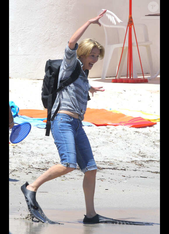 Emma Thompson sur le tournage du film Love Punch au Cap d'Antibes le 13 juin 2012