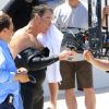 Pierce Brosnan sur le tournage du film Love Punch au Cap d'Antibes le 13 juin 2012