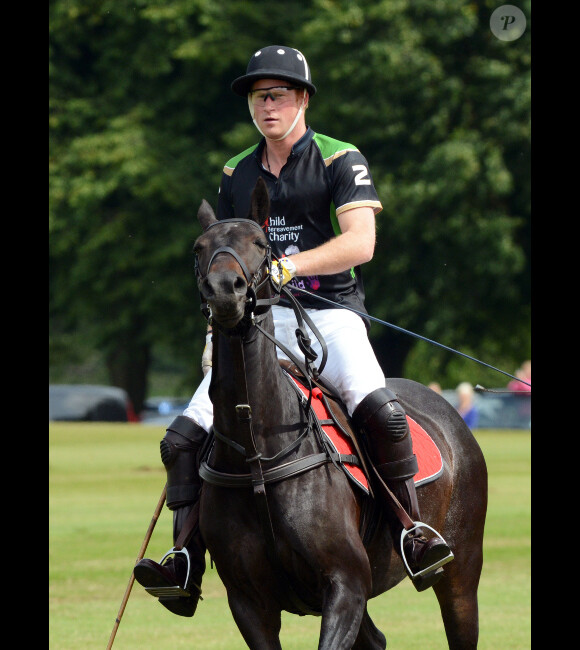 Les princes William et Harry participent à un match de polo caritatif, à Westonbirt, le 17 juin 2012