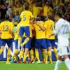Les Suédois célèbrent leur victoire face à l'équipe de France le 19 juin 2012 à Kiev en Ukraine (2-0)
