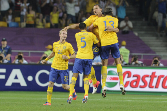 Les Suédois lors de leur victoire face à l'équipe de France le 19 juin 2012 à Kiev en Ukraine (2-0)