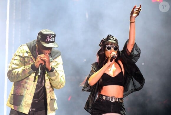 Jay-Z et Rihanna réunis au Festival Hackney Weekend 2012 organisé par la BBC Radio 1. Londres le 23 juin.
