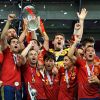Iker Casillas et ses coéquipiers lors de la finale de l'Euro remportée par l'Espagne face à l'Italie (4-0) au stade olympique de Kiev le 1er juillet 2012