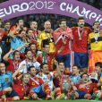 Les Espagnols lors de la finale de l'Euro remportée par l'Espagne face à l'Italie (4-0) au stade olympique de Kiev le 1er juillet 2012