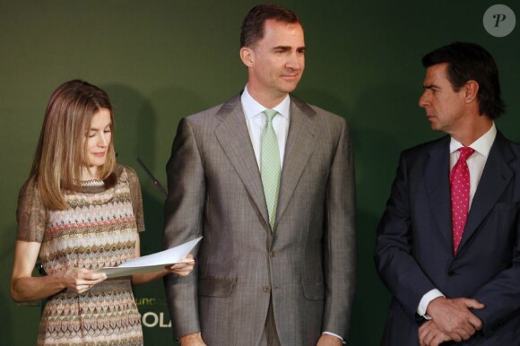 Le prince Felipe et la princesse Letizia présidaient le 3 juillet 2012 à Madrid la remise des bourses et subventions de la Fondation Iberdrola pour l'innovation environnementale.