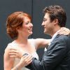 Ellie Kemper et son compagnon Michael Koman, très heureux le jour de leur mariage à New York, le 7 juillet 2012.