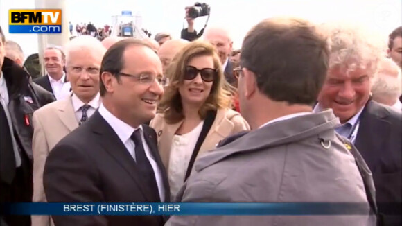 François Hollande et Valérie Trierweiler étaient à Brest dans l'après-midi du 14 juillet 2012 pour les fêtes maritimes Tonnerres de Brest.