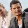 Florent Manaudou avec Camille Lacourt dans le Grand Journal de Canal+ à Cannes en mai 2012.
Florent Manaudou, à 21 ans, disputera à Londres ses premiers Jeux olympiques, au côté de sa soeur Laure Manaudou.