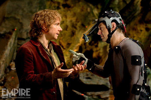 Martin Freeman et Andy Serkis dans Le Hobbit : Un voyage inattendu. Le film de Peter Jackson est au coeur du dernier numéro d'Empire. Août 2012.