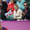 Le prince héritier Guillaume de Luxembourg et sa fiancée dans les tribunes de Wimbledon avec la princesse Alexandra et la grande-duchesse Maria Teresa, à Londres le 31 juillet 2012, pour le second tour de Gilles Muller, battu par Istomin.