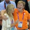 Willem-Alexander et Maxima des Pays-Bas étaient de retour en amoureux à l'Aquatics Centre, le 2 août 2012 lors des JO de Londres, pour assister au sacre de la Hollandaise Ranomi Kromowidjodjo sur 100m nage libre.