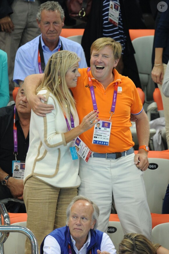 Willem-Alexander et Maxima des Pays-Bas étaient de retour en amoureux à l'Aquatics Centre, le 2 août 2012 lors des JO de Londres, pour assister au sacre de la Hollandaise Ranomi Kromowidjodjo sur 100m nage libre.