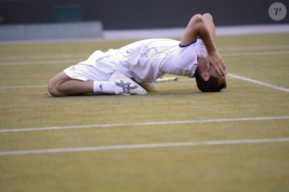 Michael Llodra et Jo-Wilfried Tsonga après s'être qualifiés pour la finale des Jeux olympiques aux dépends de David Ferrer et Feliciano Lopez le 3 août 2012 à Londres
