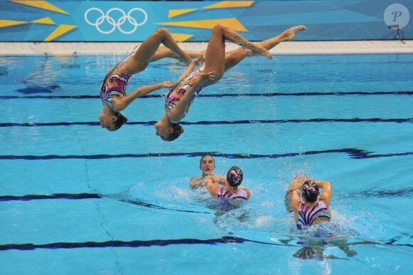 L'équipe de Grande-Bretagne de natation synchronisée a fini 6e du concours par équipes des Jeux olympiques, le 9 août 2012, sous les yeux de Kate Middleton.