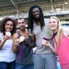Les Experts champions olympiques Daouda Karaboue et Mickaël Guigou étaient les invités de l'Olympique de Marseille aux côtés des médaillées de bronze et d'argent en taekwondo Marlene Harnois et Anne-Caroline Graffe le 19 août 2012 lors du match de Ligue 1 face à Sochaux (2-0)