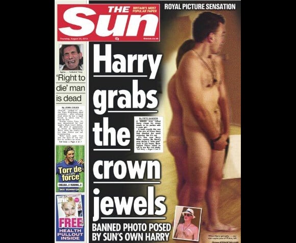 La une du tabloïd britannique The Sun après le scandale des photos du prince Harry nu à Las Vegas