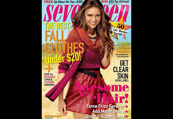 Nina Dobrev en couverture du magazine Seventeen (octobre 2012).