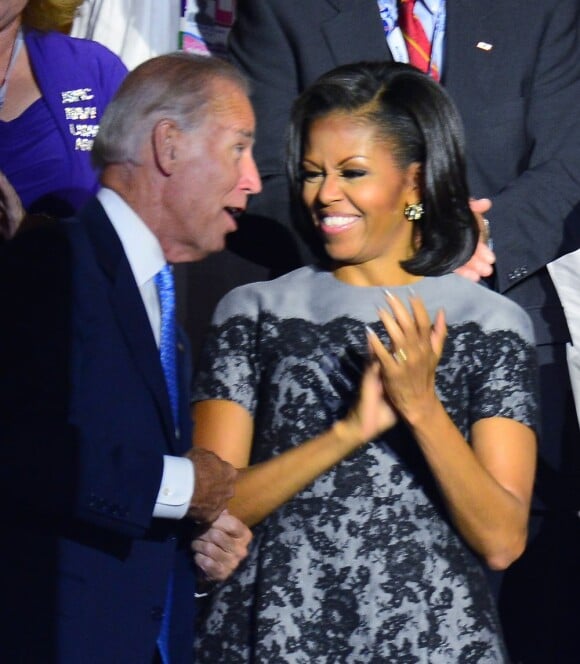 Michelle Obama et Joe Biden lors du discours de Bill Clinton à la convention nationale du Parti démocrate à Charlotte le 5 septembre 2012