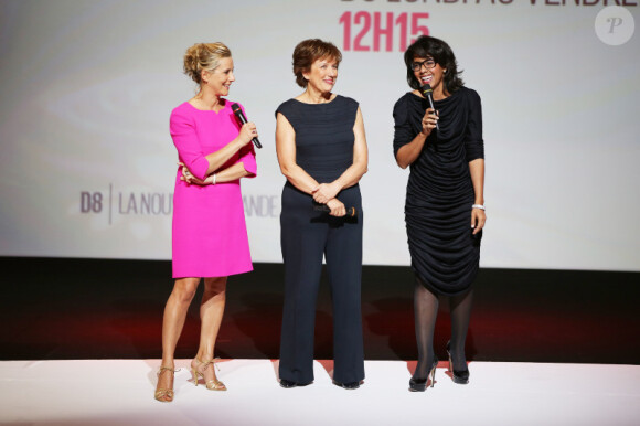 Laurence Ferrari, Roselyne Bachelot et Audrey Pulvar lors de la conférence de presse de lancement de la chaîne D8, au carrousel du Louvre, le 20 septembre 2012