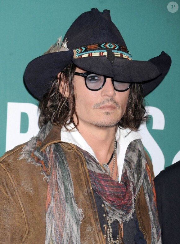 Johnny Depp dans une libraire de New York pour soutenir Damien Echols, le 21 septembre 2012.