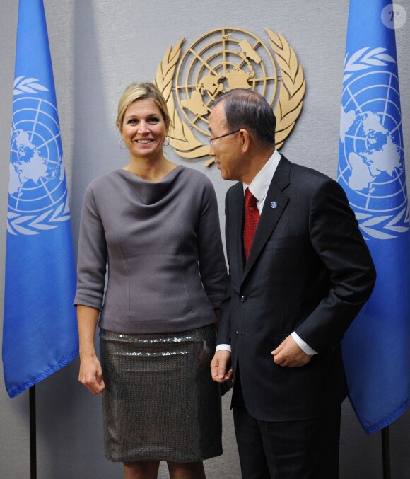 La princesse Maxima des Pays-Bas avec Ban-Ki Moon lors de l'assemblée générale de l'ONU, le 24 septembre 2012
