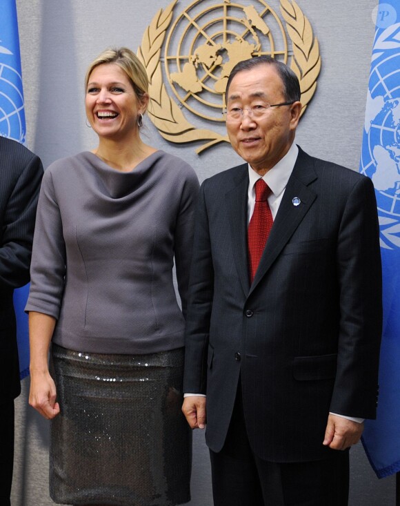 La princesse Maxima des Pays-Bas avec Ban-Ki Moon lors de l'assemblée générale de l'ONU, le 24 septembre 2012