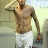 David Beckham torse nu après la défaite de son équipe à Carson, le 6 octobre 2012.