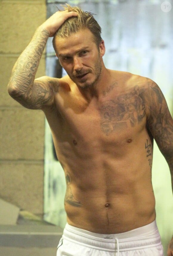 L'Anglais David Beckham torse nu après la défaite de son équipe à Carson, le 6 octobre 2012.