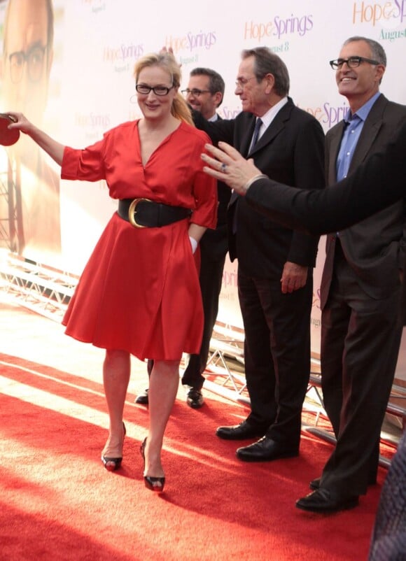 Meryl Streep avec Steve Carell et Tommy Lee Jones à la première du film "Tous les espoirs sont permis" au théâtre SVA à New York.