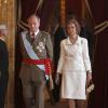Le roi Juan Carlos, la reine Sofia, le prince Felipe et la princesse Letizia d'Espagne ont recu les hommes politiques au palais royal de Madrid, le jour de la fête nationale de l'Espagne le 12 octobre 2012