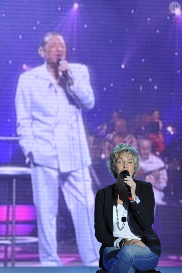 Veronique Jannot lors de l'enregistrement le 10 octobre 2012 à Paris de l'émission Vivement Dimanche diffusée le 21 octobre