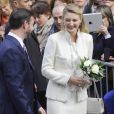 Le prince Guillaume et sa fiancée Stéphanie de Lannoy, comtesse de Belgique, quittent le palais grand-ducal pour se rendre à l'Hôtel de Ville où sera célébrer leur mariage civil, à Luxembourg, le 19 octobre 2012.