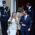 Les maries, le prince Guillaume de Luxembourg et la comtesse Stephanie de Lannoy, a la sortie de l'hotel de ville de Luxembourg ou se deroulait leur mariage civil. Le 19 octobre 2012 .
