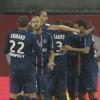 La joie des joueurs du PSG après le but de Kevin Gameiro face au Stade de Reims. Paris, le 20 octobre 2012.
