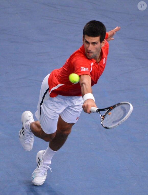 Novak Djokovic lors de son entrée en lice dans le tournoi de Paris Bercy face à Sam Querrey le 31 octobre 2012