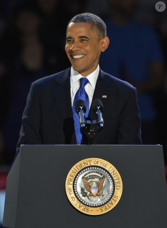 Barack Obama prononce son discours de victoire au McCormick Place à Chicago, le 6 novembre 2012.