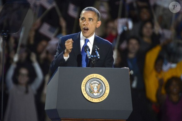 Barack Obama tient un discours de victoire à Chicago le 6 novembre 2012.