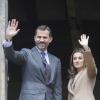 Le prince Felipe et la princesse Letizia d'Espagne à Alcañiz le 7 novembre 2012, en visite pour le 600e anniversaire de la Concorde d'Alcañiz et du Compromis de Caspe, chapitre historique fondamental de l'histoire de la région d'Aragon.