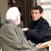 Marc Lavoine donne la réplique à Donald Sutherland sur le tournage de Crossing Lines à Paris le 30 octobre 2012.