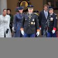 La princesse Stéphanie de Monaco, la princesse Caroline de Hanovre, la princesse Charlene et le prince Albert II de Monaco - La famille princière de Monaco dans la cour du palais lors de la cérémonie militaire à Monaco le 19 novembre 2012.
  