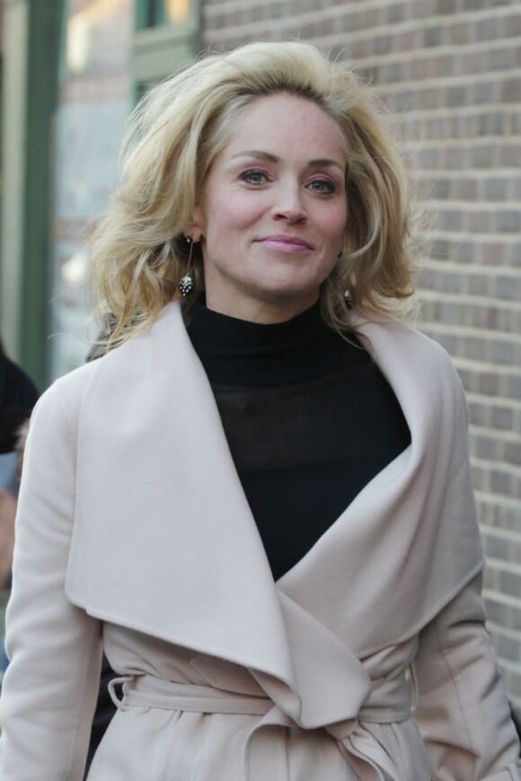 Sharon Stone, souriante et épanouie sur le tournage du film Fading Gigolo à New York, le 26 novembre 2012.