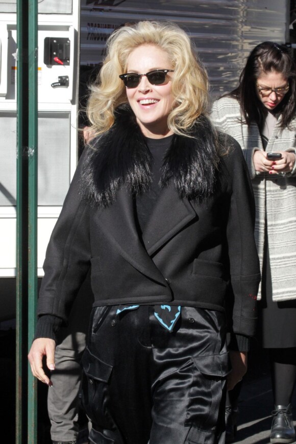 Sharon Stone et son costume sur le tournage de Fading Gigolo à New York, le 26 novembre 2012.